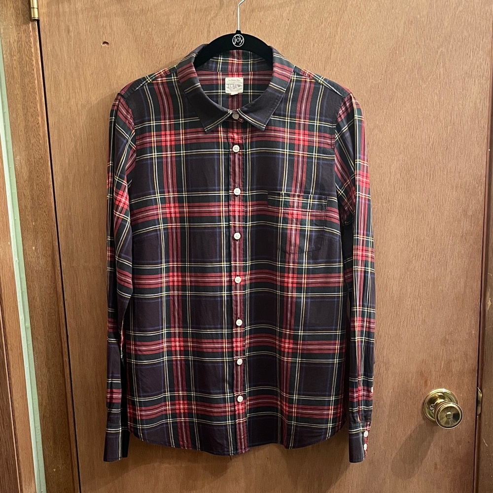 J. Crew Factory Women's Plaid Button Down Shirt - Red and Black